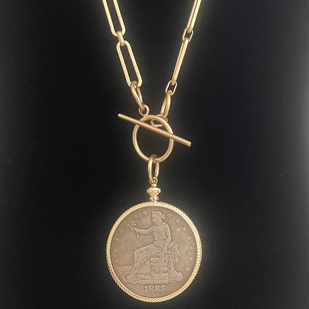 Artisan Gold Plated Paperclip Chain with reproduction coin Pendant